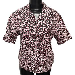 Size 12 Suburbans Womens Vintage Button Up Shirt Blouse Fedora Hat Print